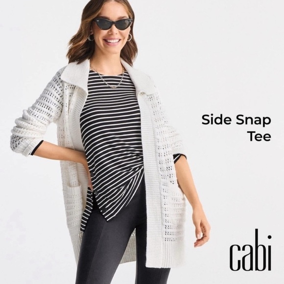 CAbi Side Snap Tee In Black & White Stripe Style Number 6332 - Picture 1 of 8